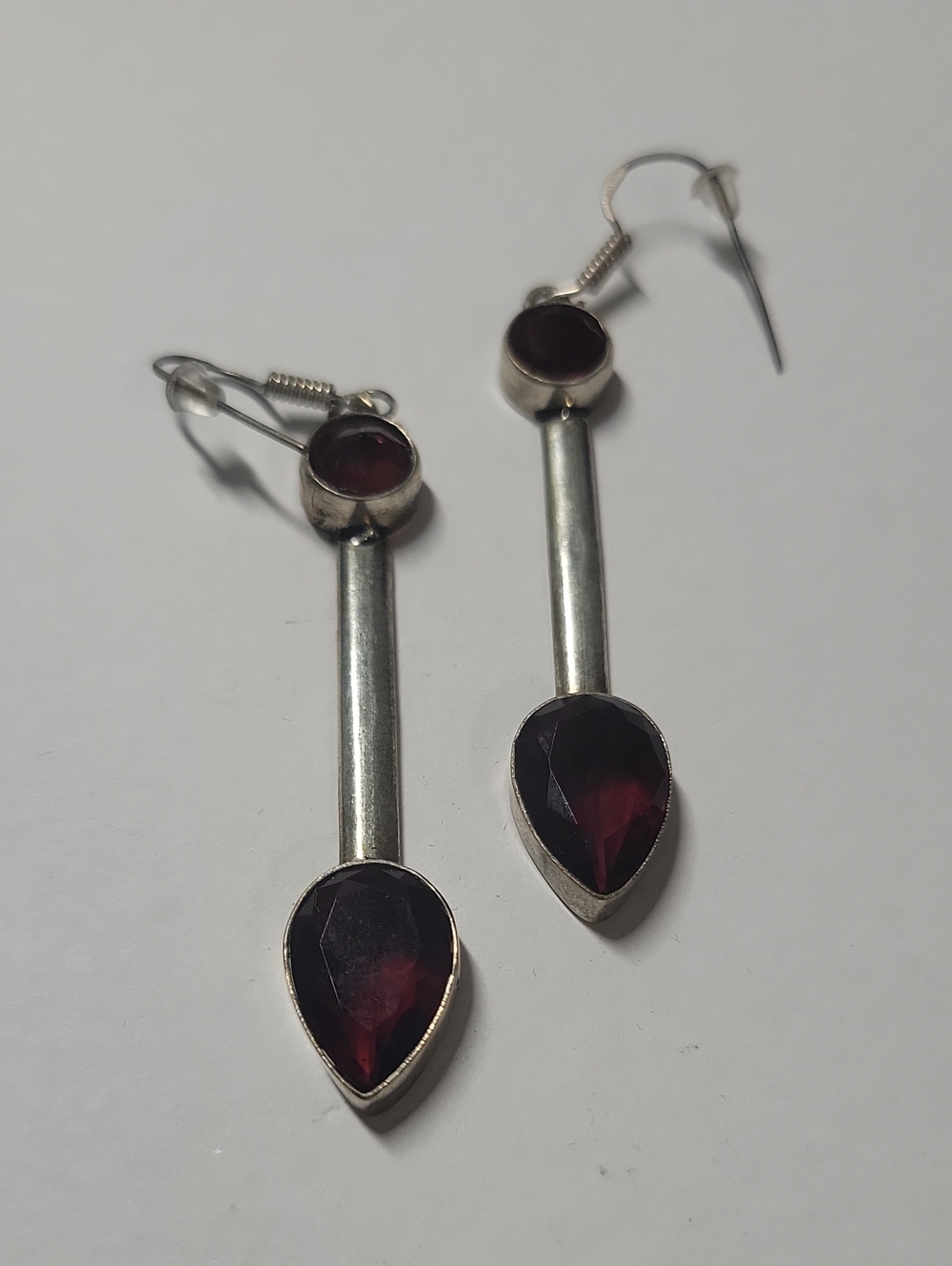 Silver-925 Garnet Drop Earrings - Elegant Red Teardrop Dangles
